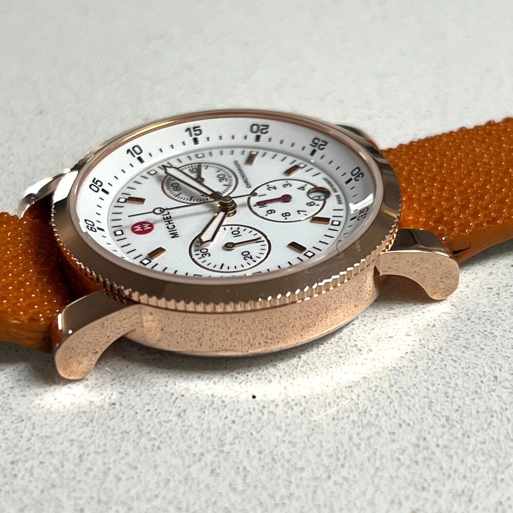 MICHELE Swiss Chronograph Watch Rose Gold Galuchat Stingray Strap - Picture 8 of 16